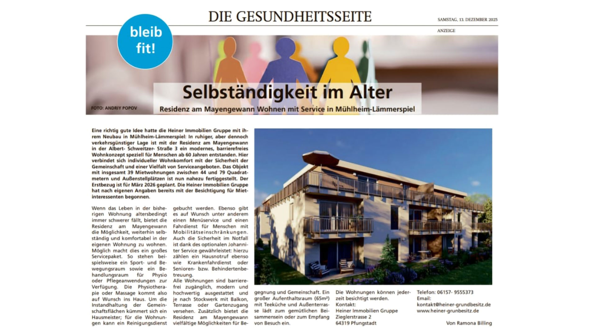 Selbstbestimmt wohnen im Alter: Die Residenz am Mayengewann in Mühlheim-Lämmerspiel